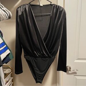 Satin Black Long Sleeve Bodysuit
